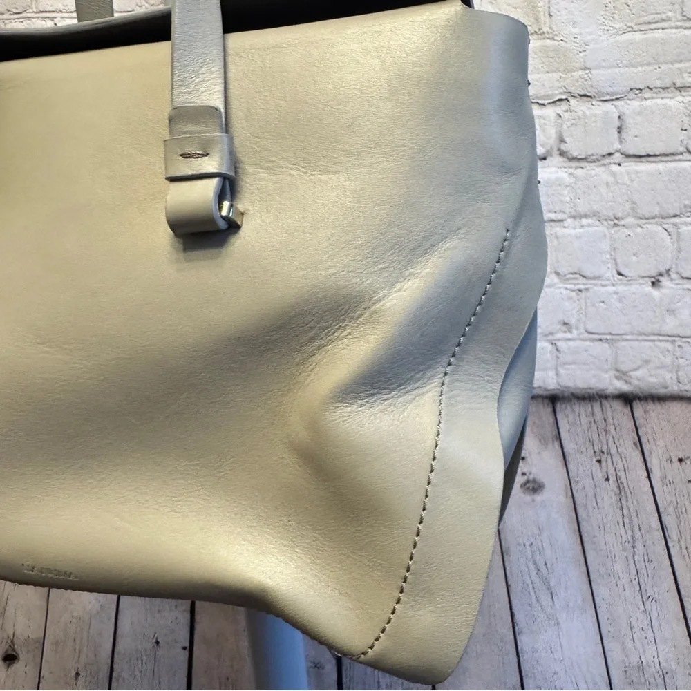Lia Numa Gray Italian Leather Foldover Carryall Tote Bag Quiet Luxury Capsule